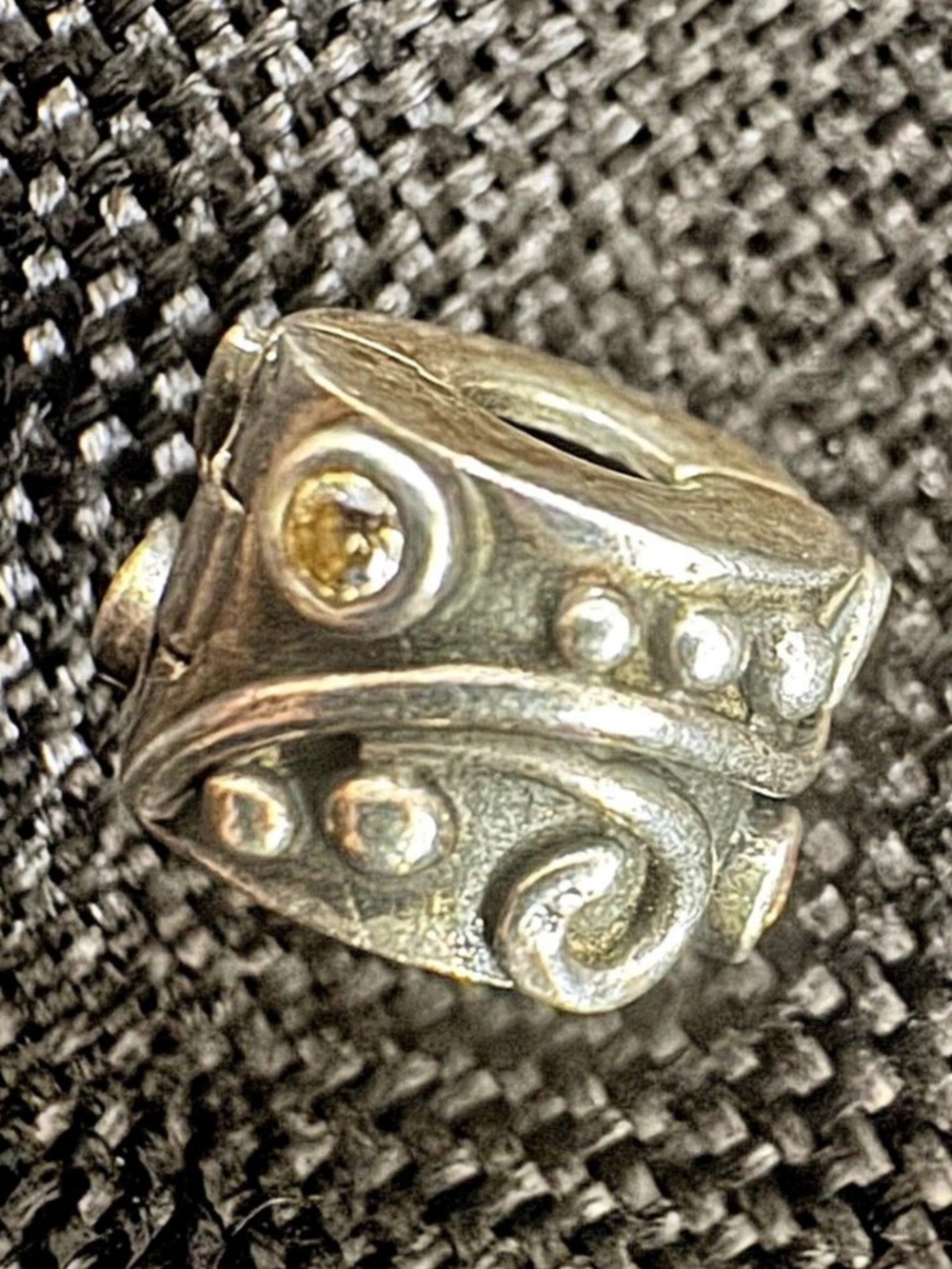Pandora Tendril Clip with Champagne Zirconia Silver Ring